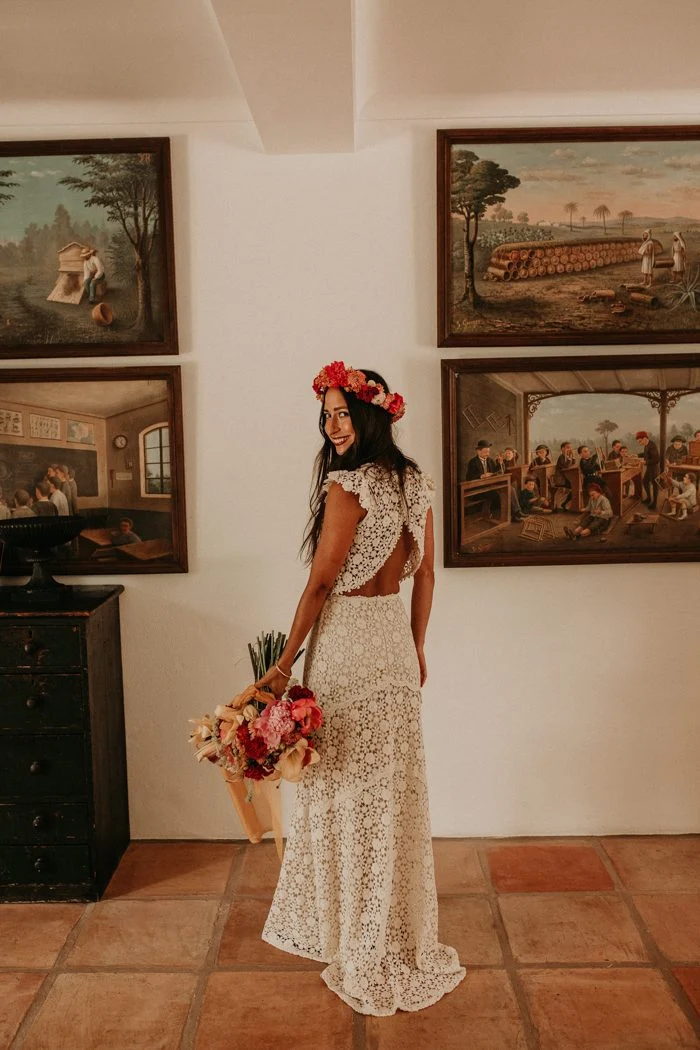 Robe de mariée en dentelle longue sirène décontractée en deux pièces | Crop Top Bridal Sépare