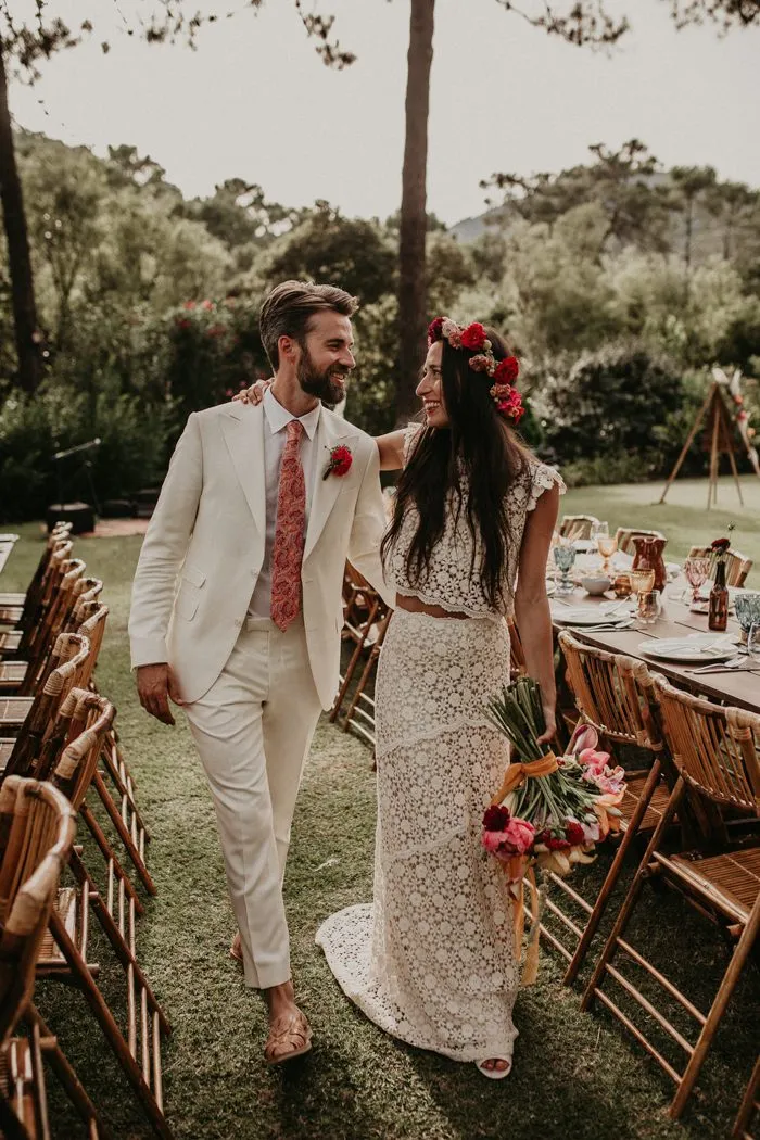 Robe de mariée en dentelle longue sirène décontractée en deux pièces | Crop Top Bridal Sépare