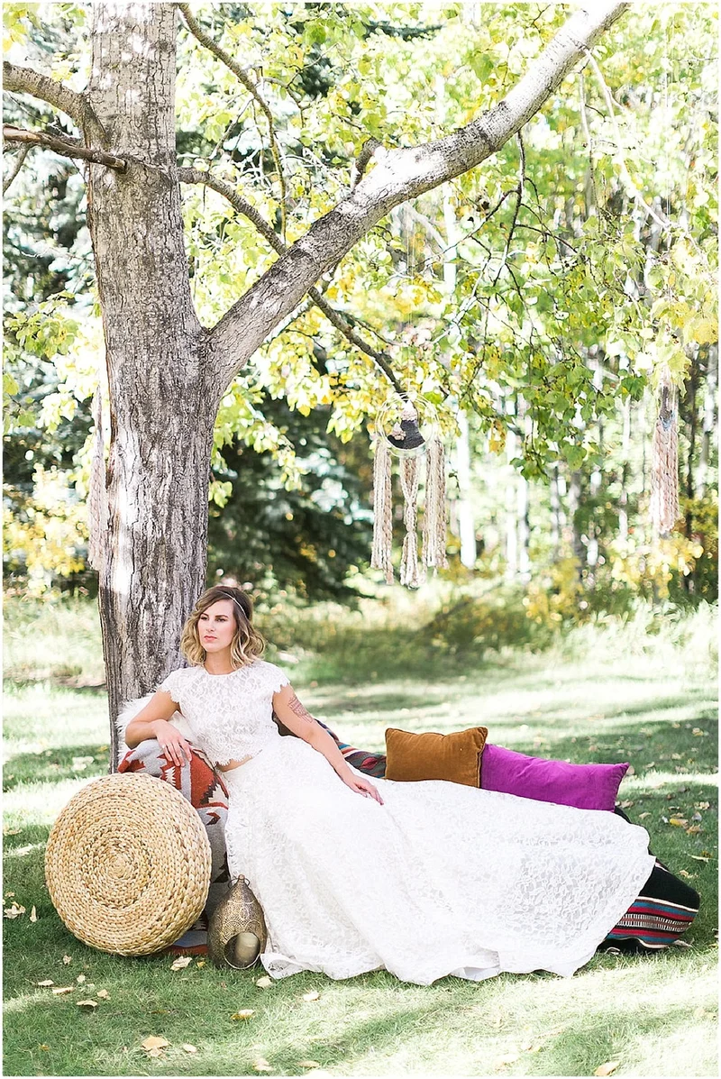 Robe de mariée deux pièces en dentelle à manches courtes | Longues séparations de mariée