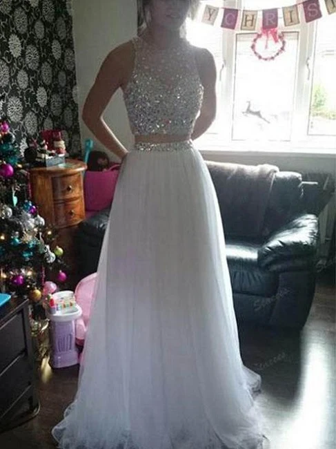 Robe de bal longue en tulle blanche deux pièces | Robe formelle de 8e année