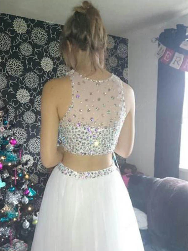 Robe de bal longue en tulle blanche deux pièces | Robe formelle de 8e année