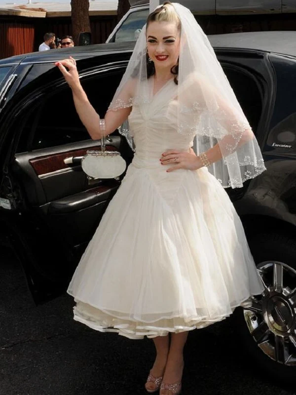 Rockabilly Halter froncé style années 50 robe de mariée courte robe de mariée pin-up