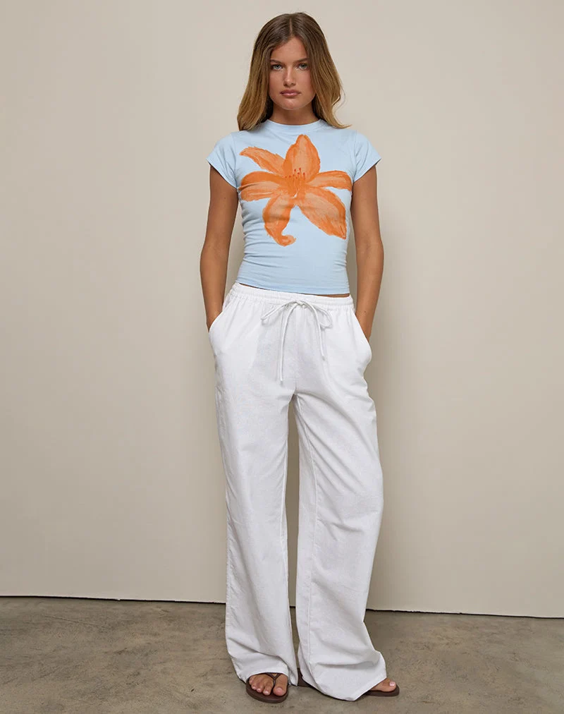 Tee-shirt Tiona en bleu avec fleur peinte orange