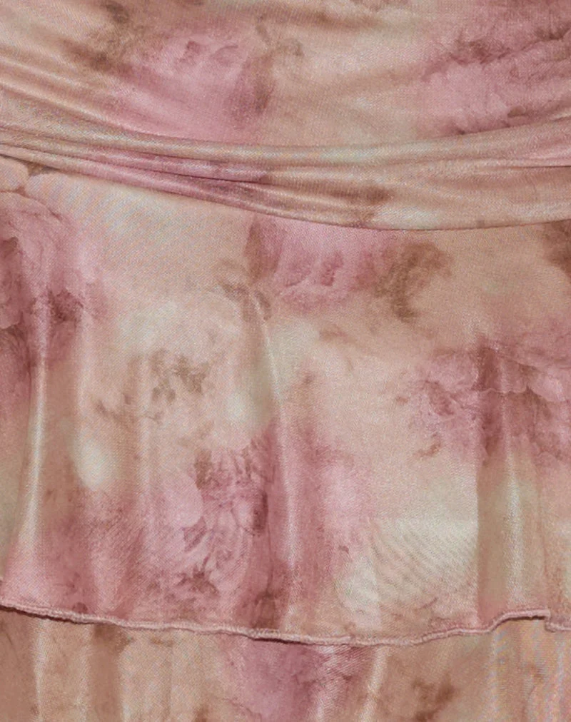 Minijupe Teo, tissu floral fumé Peach
