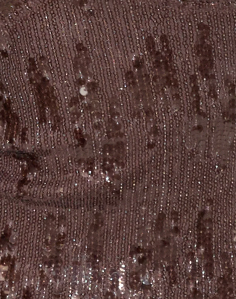 Cosio Halterneck Top in Mixed Sequin Brown (Top dos nu en paillettes mélangées)