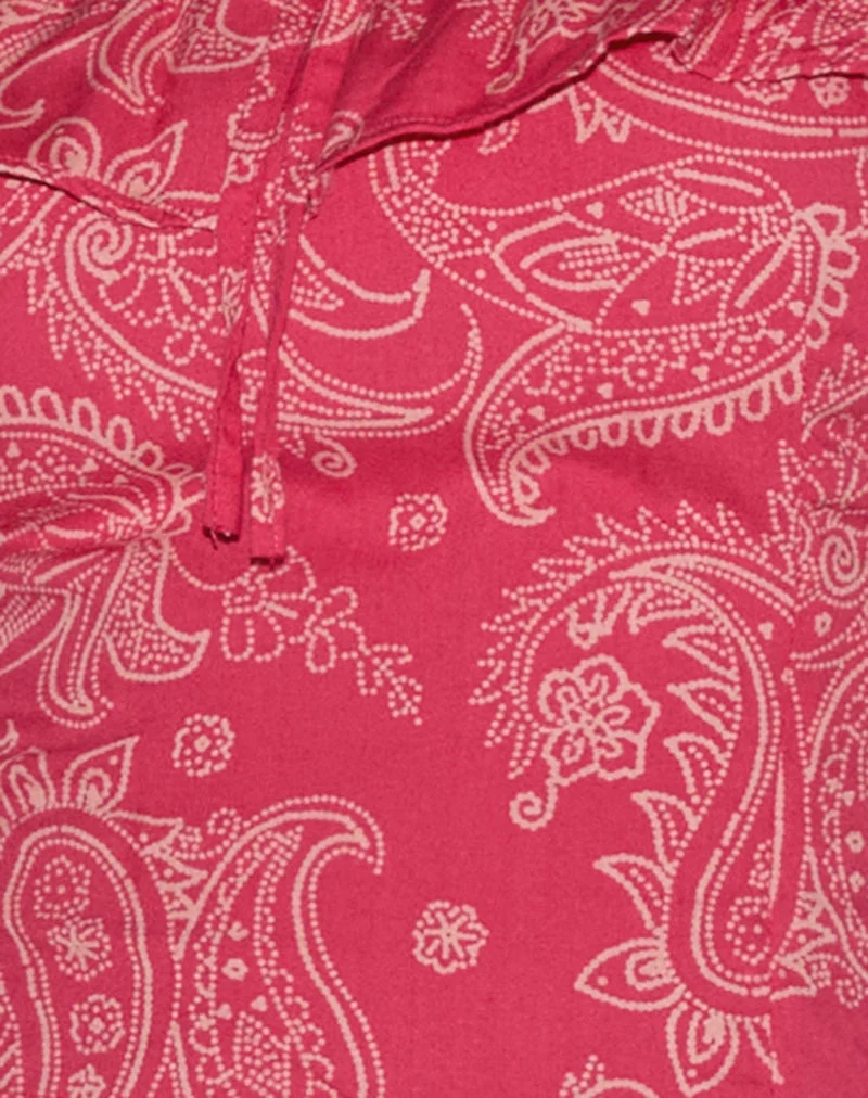Yokai Bardot Top in Retro Paisley Pink