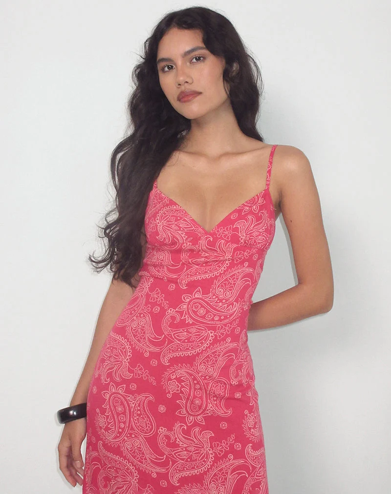 Sastra Midi Dress in Retro Paisley Pink
