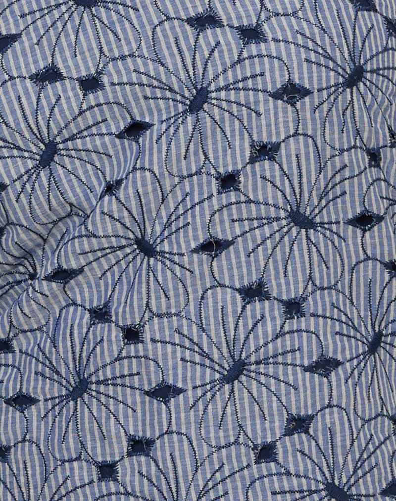 Janisa Halterneck Top in Blue Striped Flowers