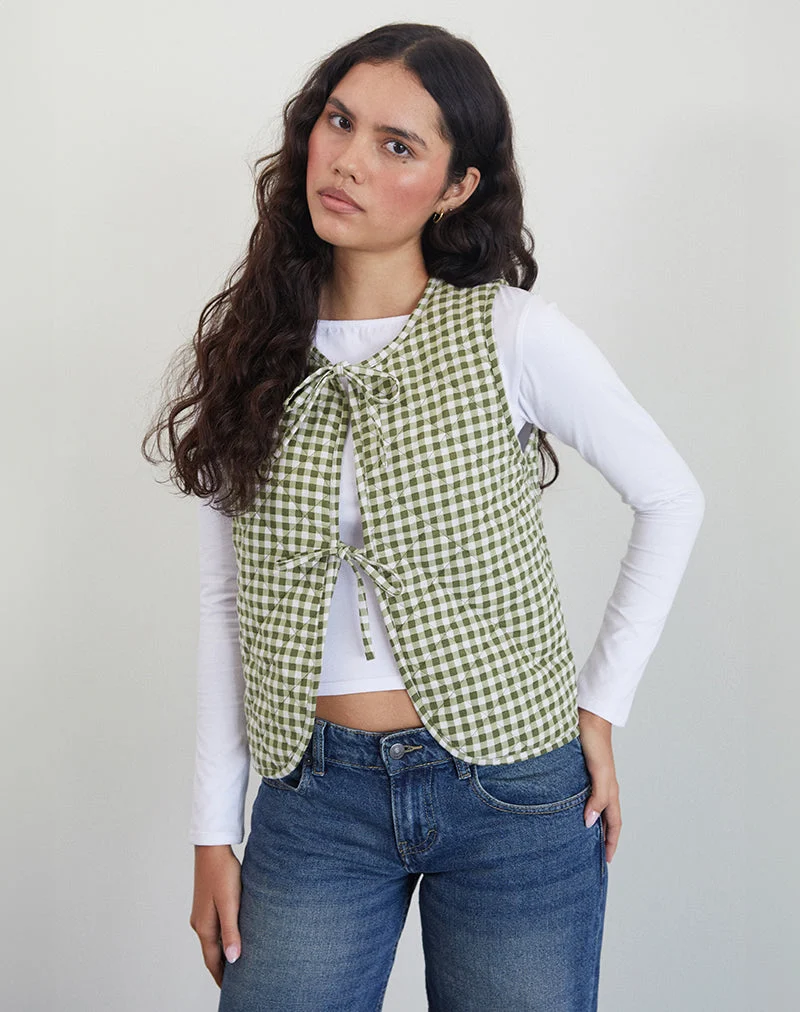 Gilet Kitza en vichy olive
