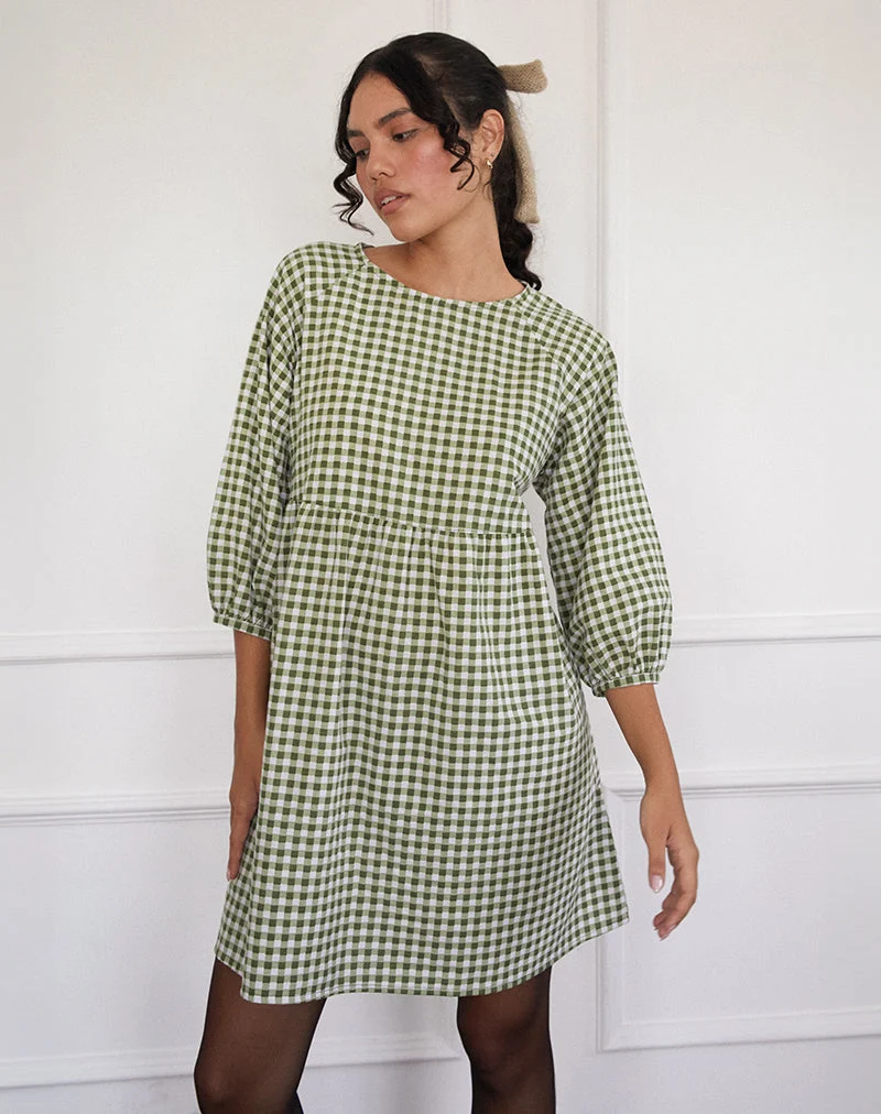 Mini robe Grace Smock en vichy olive