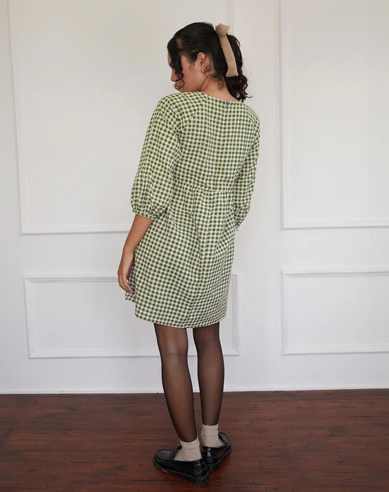 Mini robe Grace Smock en vichy olive