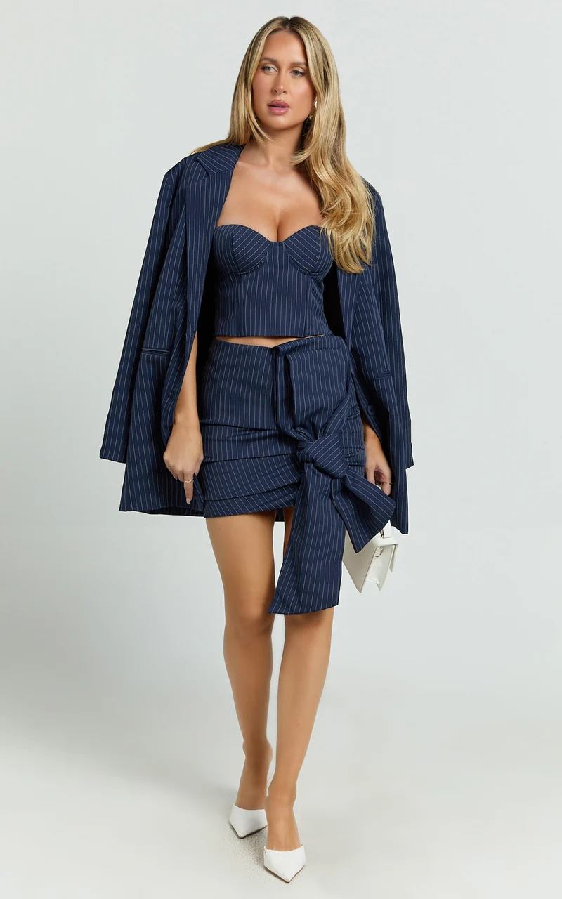 Elliot Jacket - Pinstripe Single Breasted Relaxed Shoulder Blazer in Navy