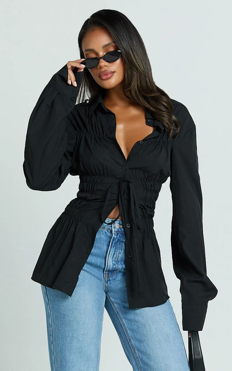 Cody Shirt - Ruched Detail Scrunch Shirt in Black