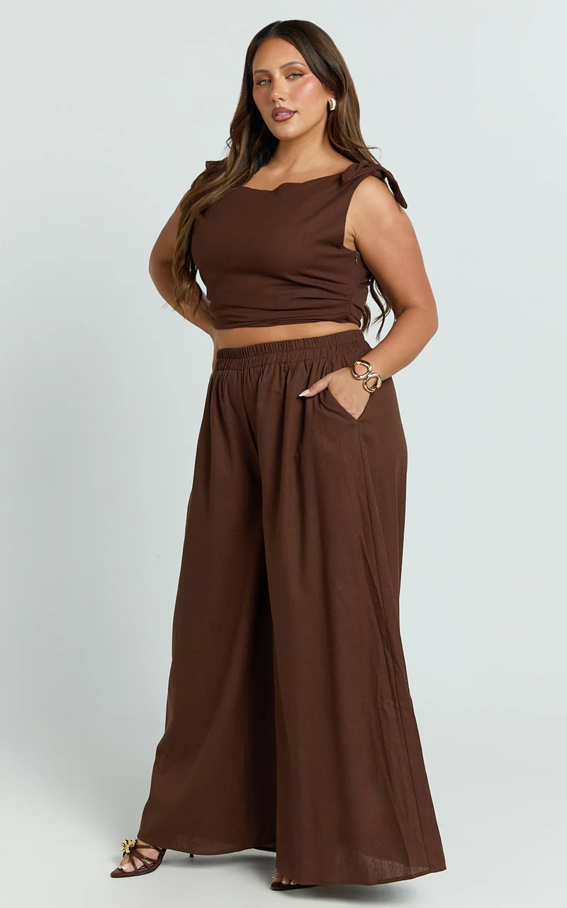 Tamara Pants - High Elasticated Waist Wide Leg Pants in Chocolate