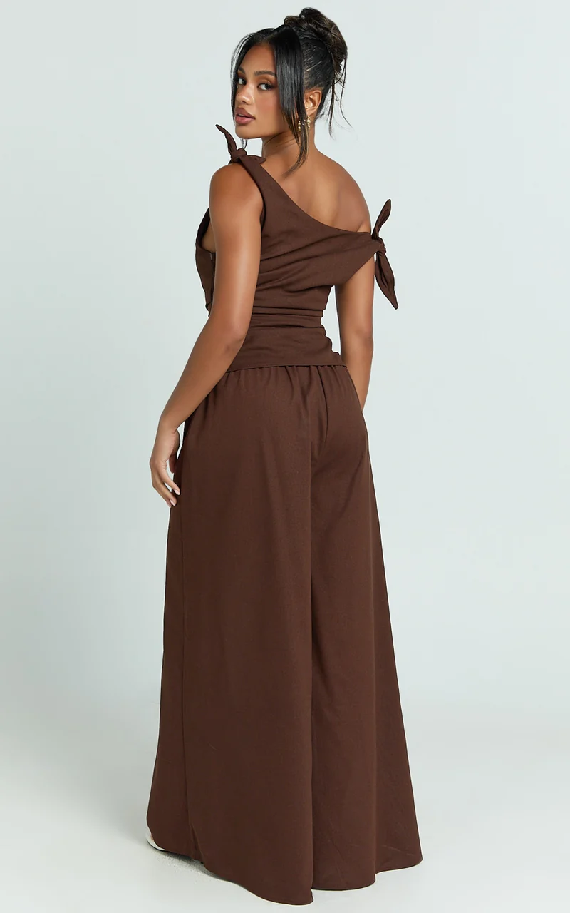 Tamara Pants - High Elasticated Waist Wide Leg Pants in Chocolate