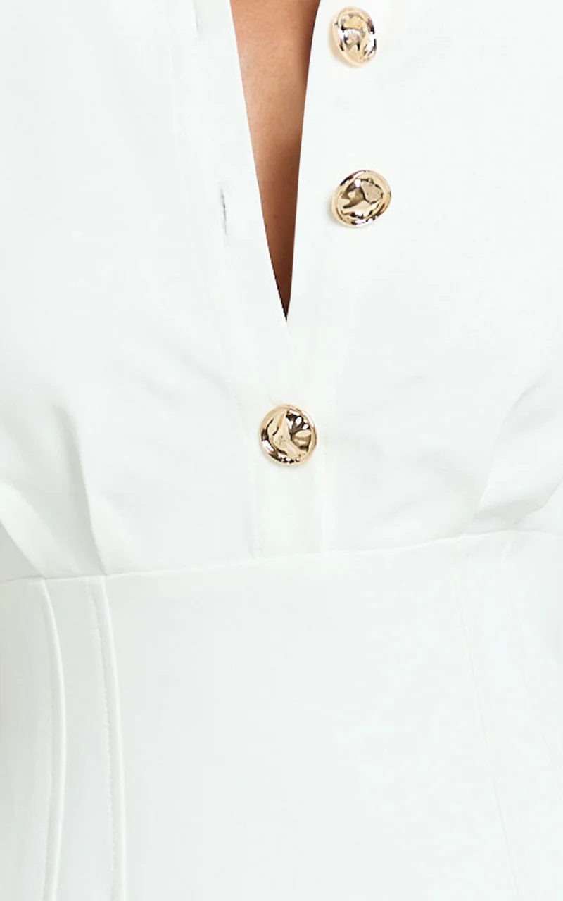 Charity Mini Dress - Placket Front Fitted Shirt Dress in Off White