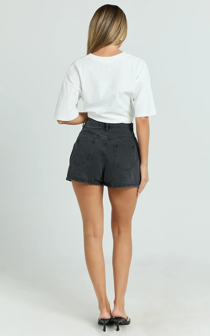 Harriet Skort - Mid Waisted Recycled Denim Skort in Black