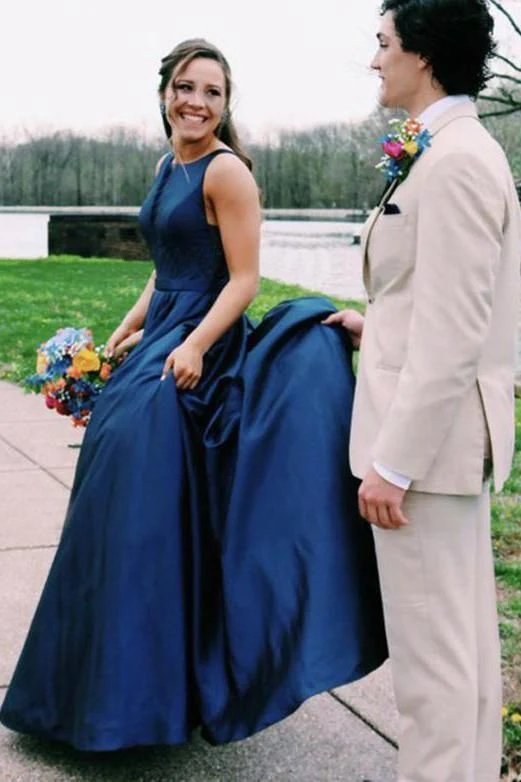 Robe de bal longue bleu marine, col bateau, robe de remise de diplôme, nouvelle collection
