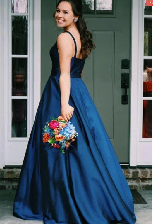 Robe de bal longue bleu marine, col bateau, robe de remise de diplôme, nouvelle collection