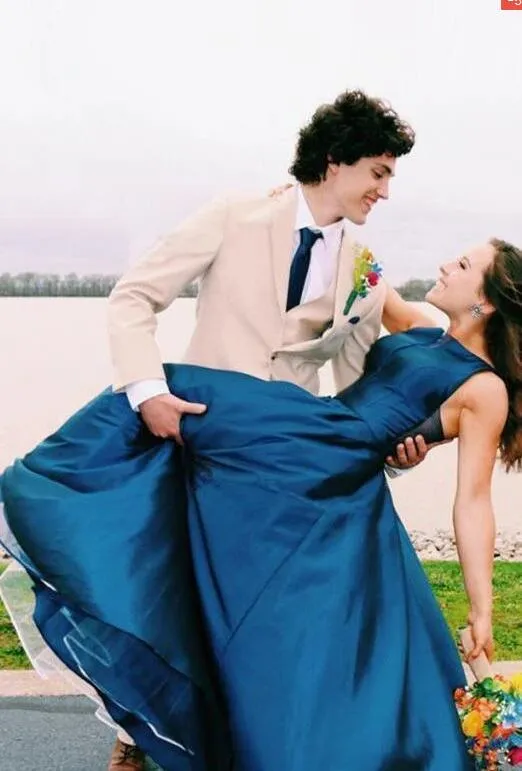 Robe de bal longue bleu marine, col bateau, robe de remise de diplôme, nouvelle collection