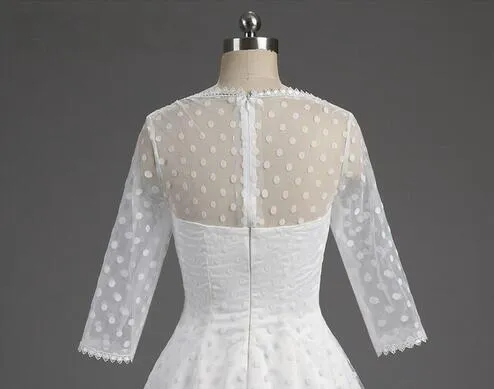 Robe de mariée courte blanche classique à pois avec manches | Robe de mariée pin-up des années 1950
