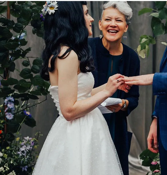 Robe de mariée sans bretelles Rockabilly à pois longueur thé années 1950 rétro courte robe de mariée vintage