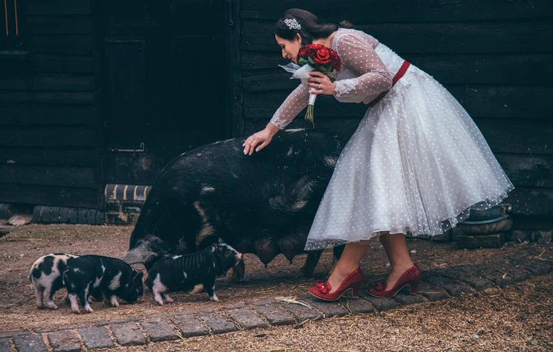 Robe de mariée de style rétro des années 50 à pois, longueur thé, avec de longues appliques en dentelle, manches manchette