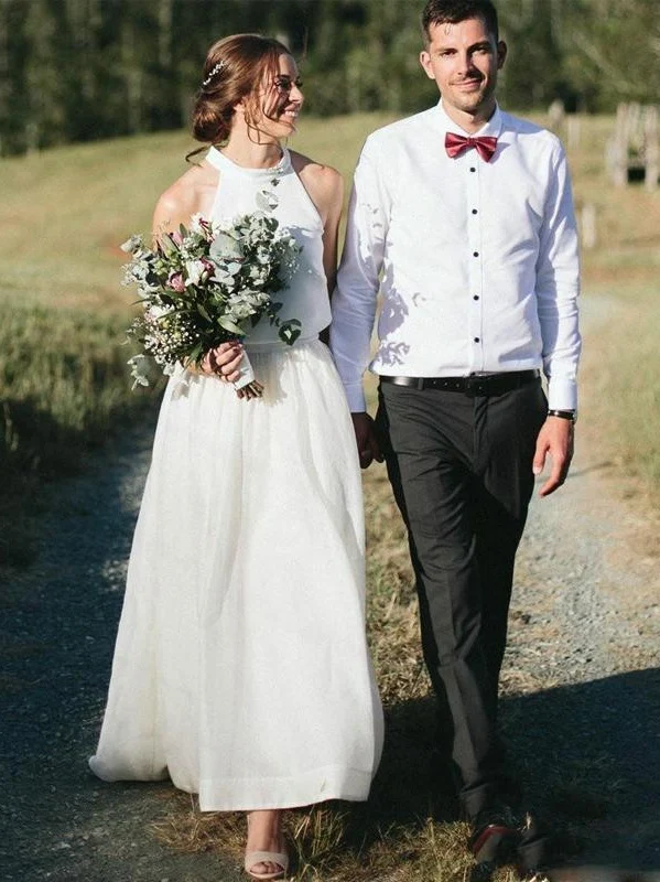 Rustique Casual Country Style Halter Crop Top Mariée Sépare Deux Pièces Robe De Mariée