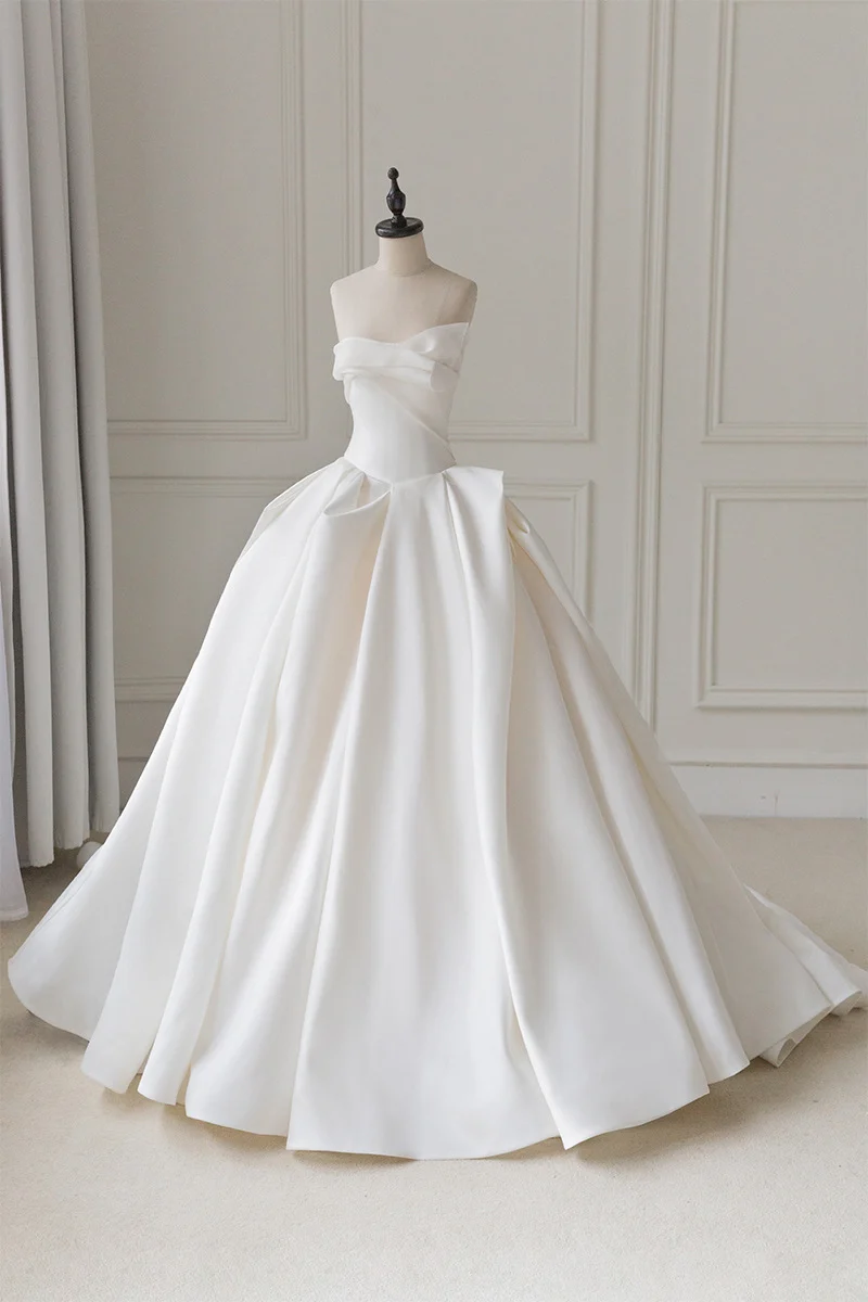 Robe de mariée en Satin sans bretelles, duchesse Unique, robe de bal pour mariage