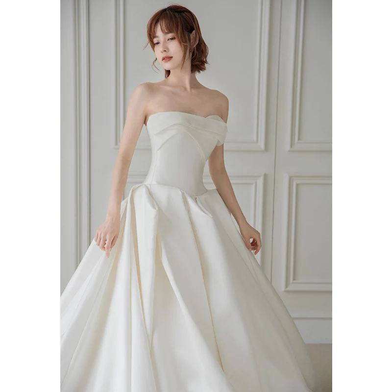 Robe de mariée en Satin sans bretelles, duchesse Unique, robe de bal pour mariage