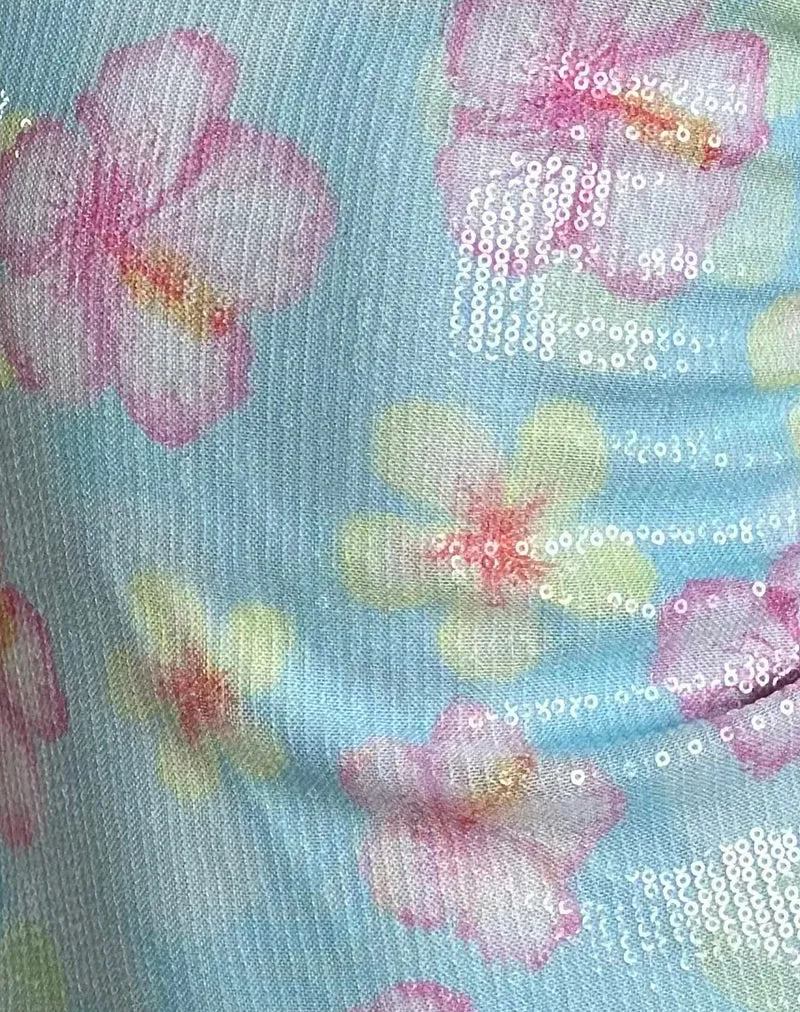 Tampa Top in Sequin Blooming Flower Blue