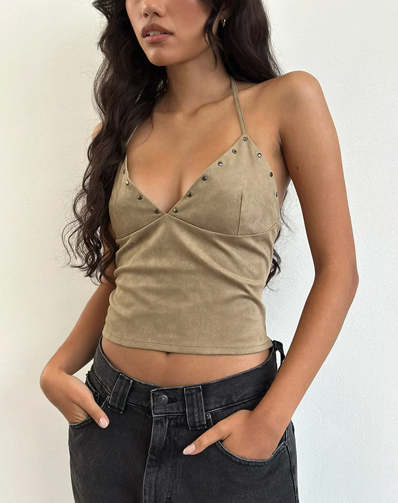 Top Cressa en faux daim Mushroom Grey