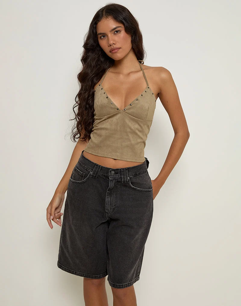 Top Cressa en faux daim Mushroom Grey