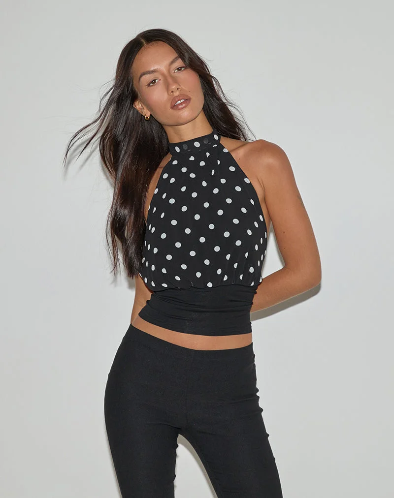 Rania Backless Top in Polka Dot Black and White (Top dos nu à pois noir et blanc)