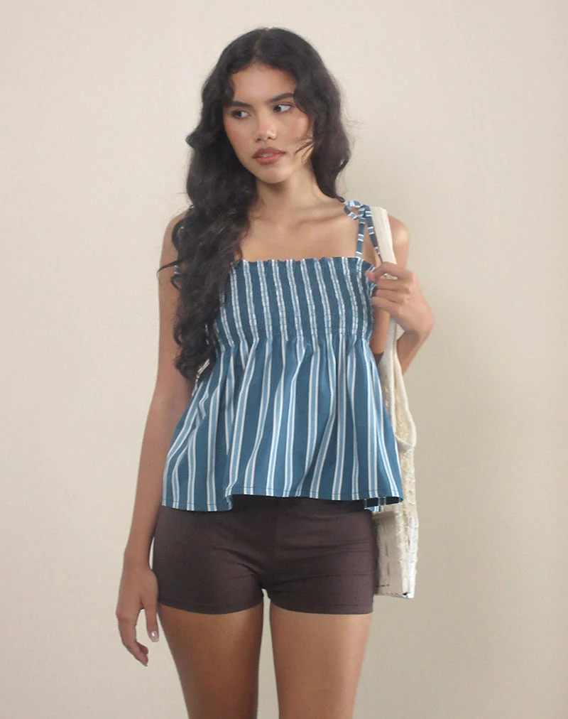 Zerah Top en popeline à rayures formelles Navy