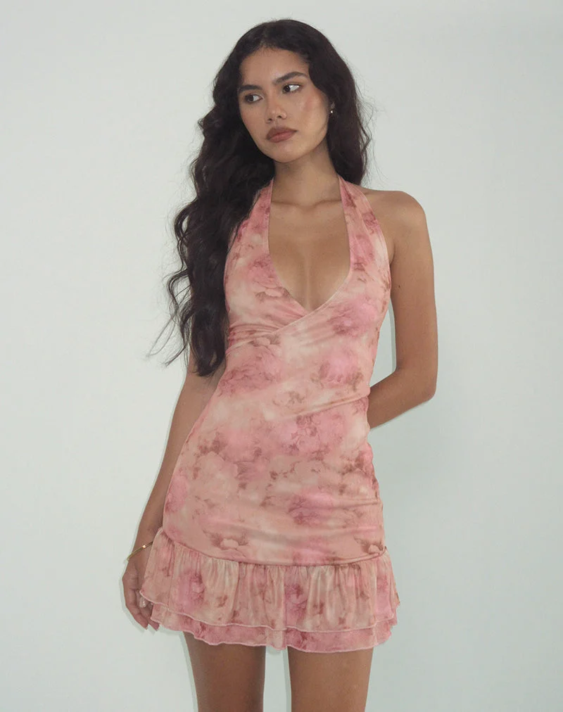 Yoriko - Mini robe dos nu - Pêche florale fumée