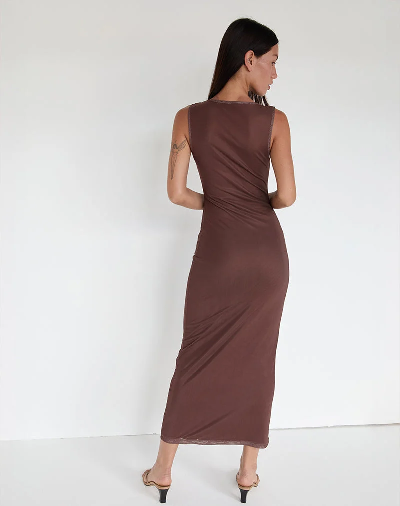 Fayola Maxi Dress in Blurred Floral Print Brown (robe longue à imprimé floral flou)
