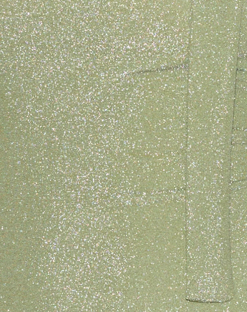 Karasi Tie Neck Top in Shimmer Lurex Green