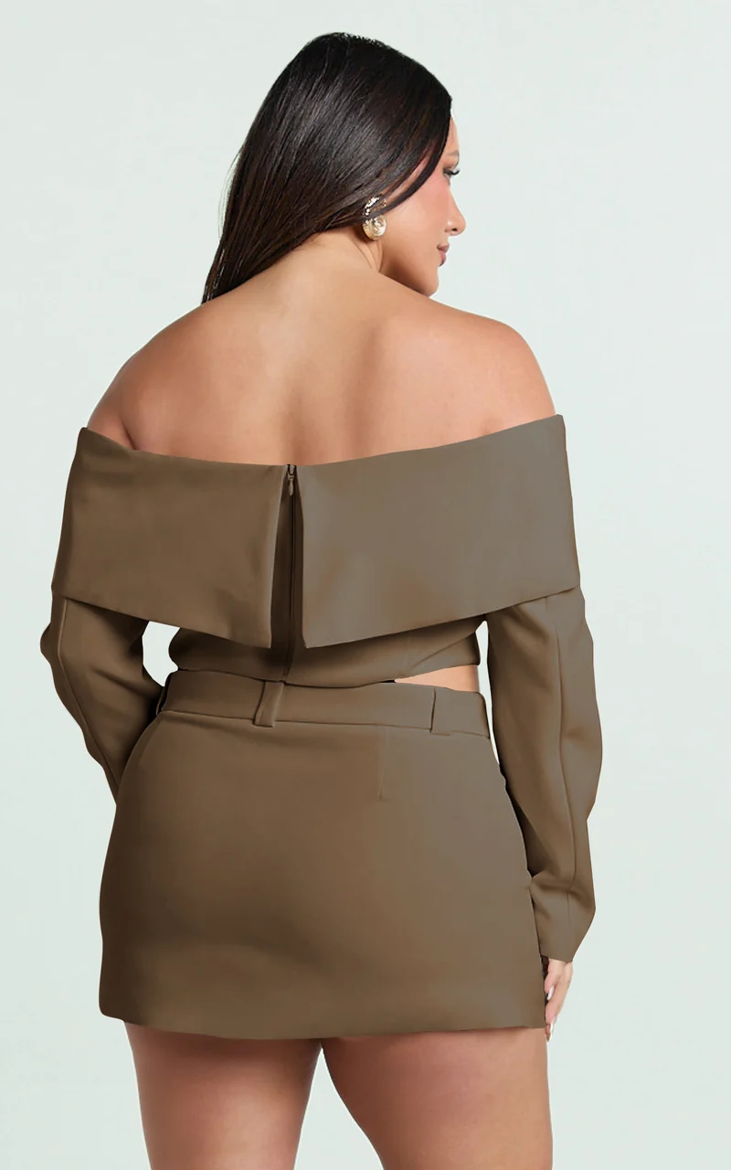 Ursula Mini Skirt - Structured Tailored Skirt in Mocha