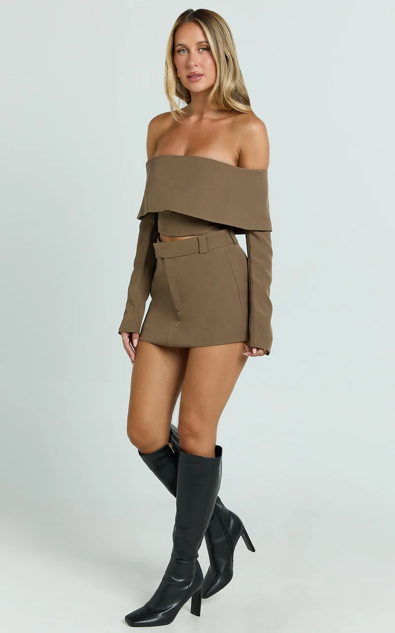 Ursula Mini Skirt - Structured Tailored Skirt in Mocha