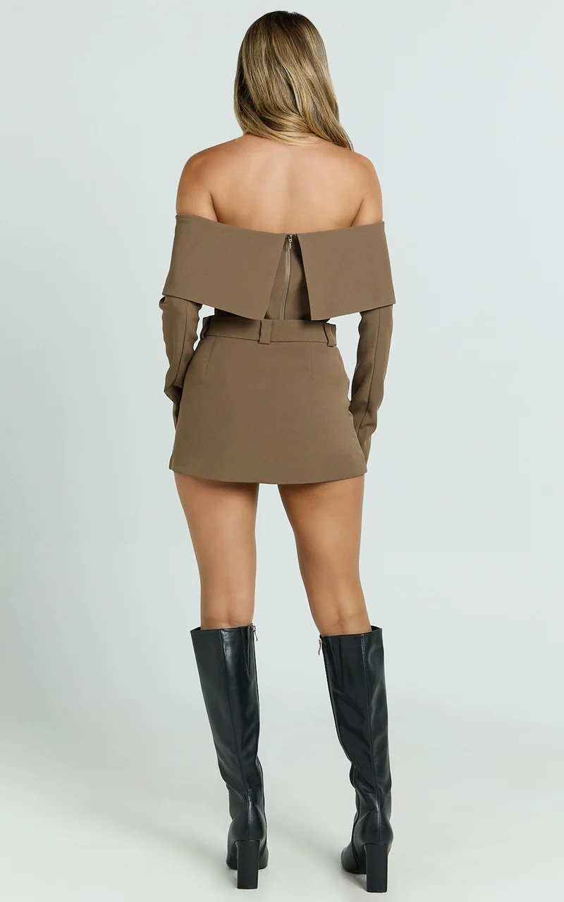 Ursula Mini Skirt - Structured Tailored Skirt in Mocha