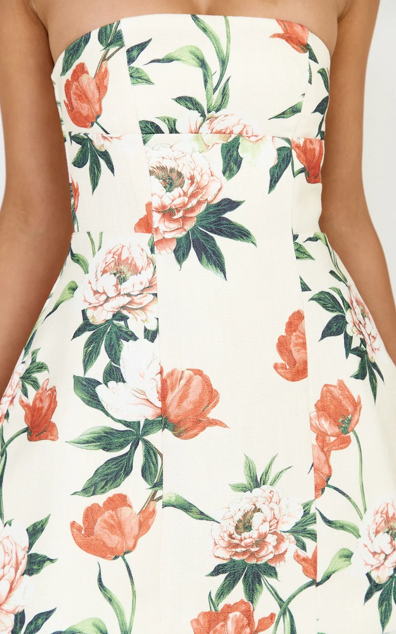 Catharine Mini Dress - Strapless A Line Dress in Rustic Floral