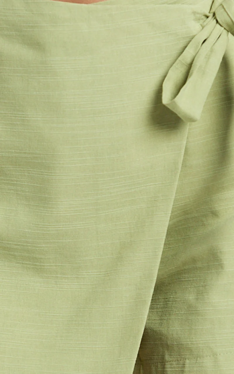 Polina Two Piece Set - Linen Square Neck Crop Top and Tie Waist Skort Set in Sage