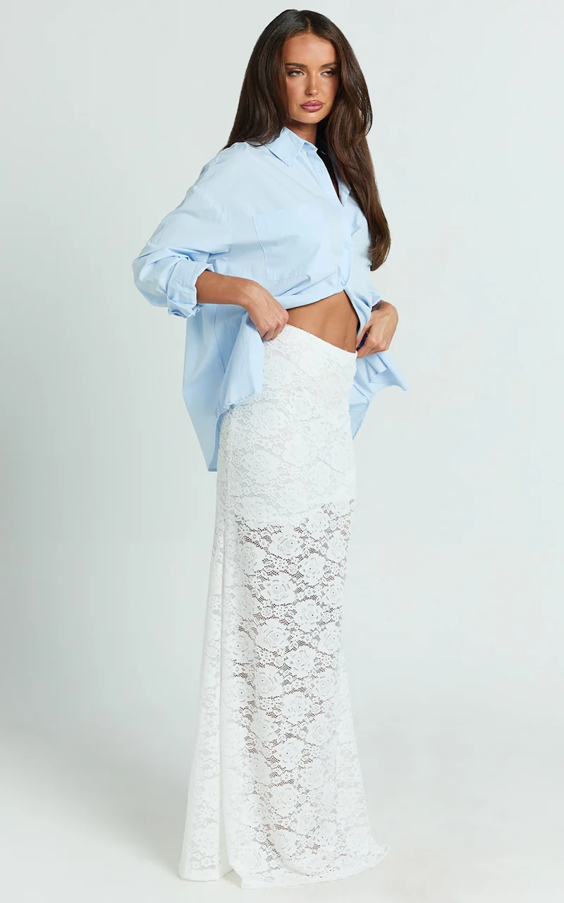 Kamille Maxi Skirt - Lace Mermaid Hem Skirt in White