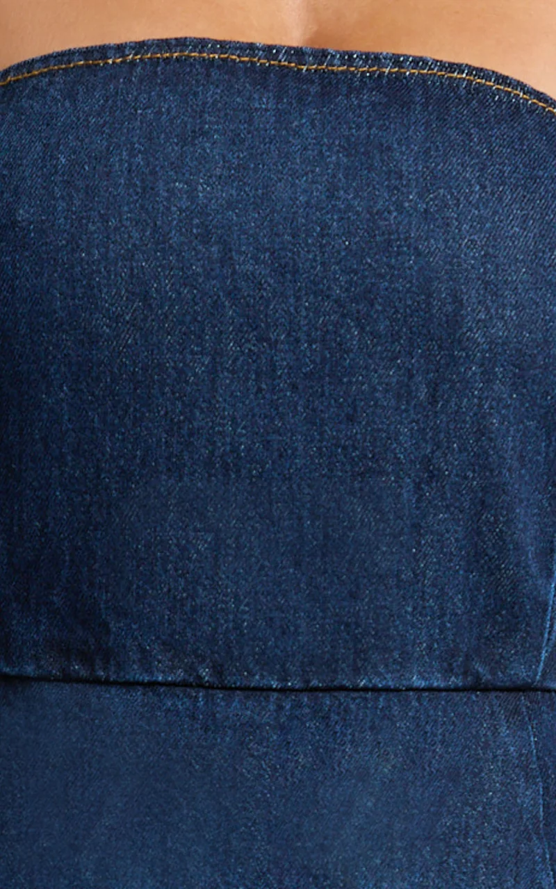 Hannah Playsuit - Denim Strapless A Line Playsuit in Indigo Wash