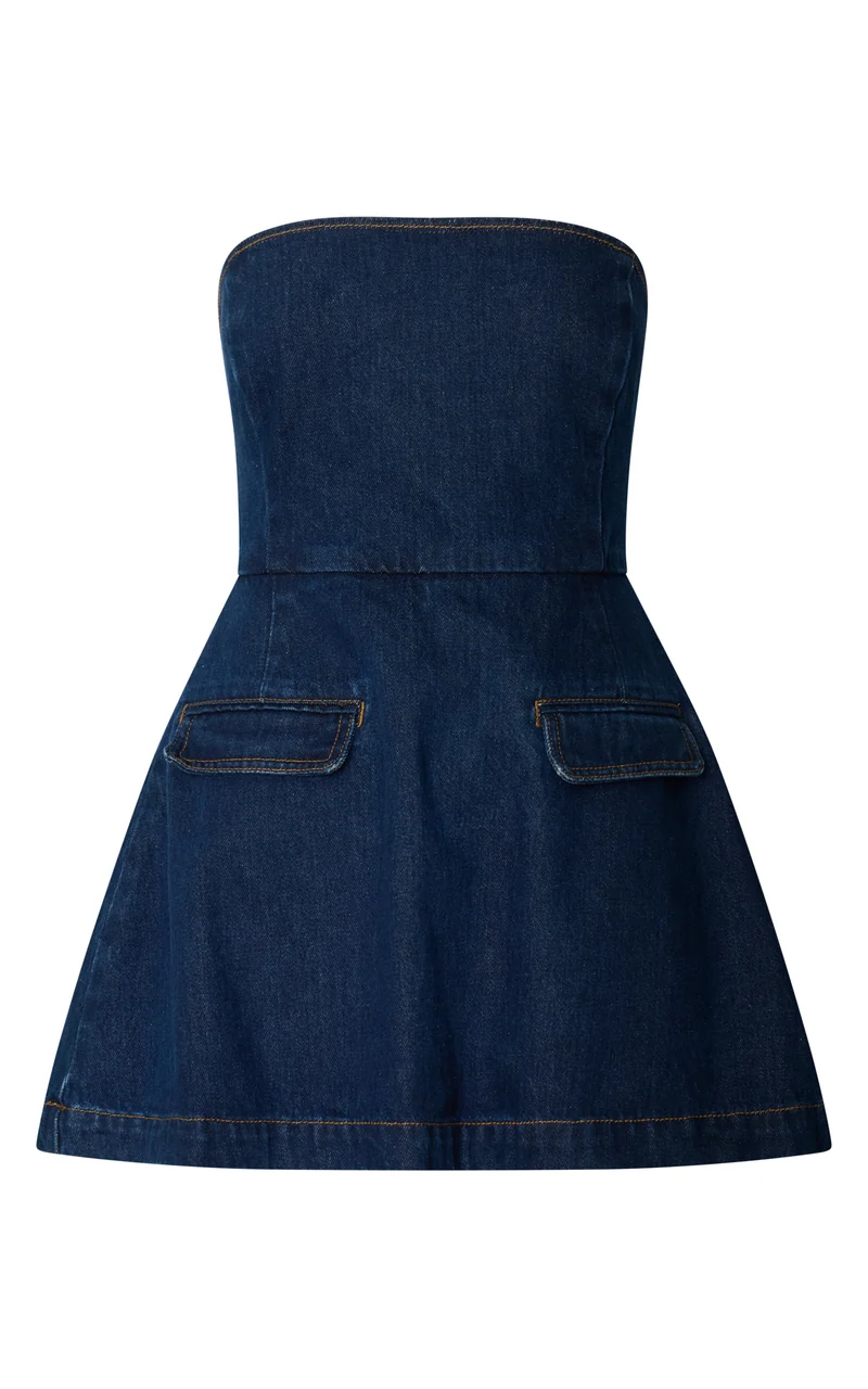 Hannah Playsuit - Denim Strapless A Line Playsuit in Indigo Wash