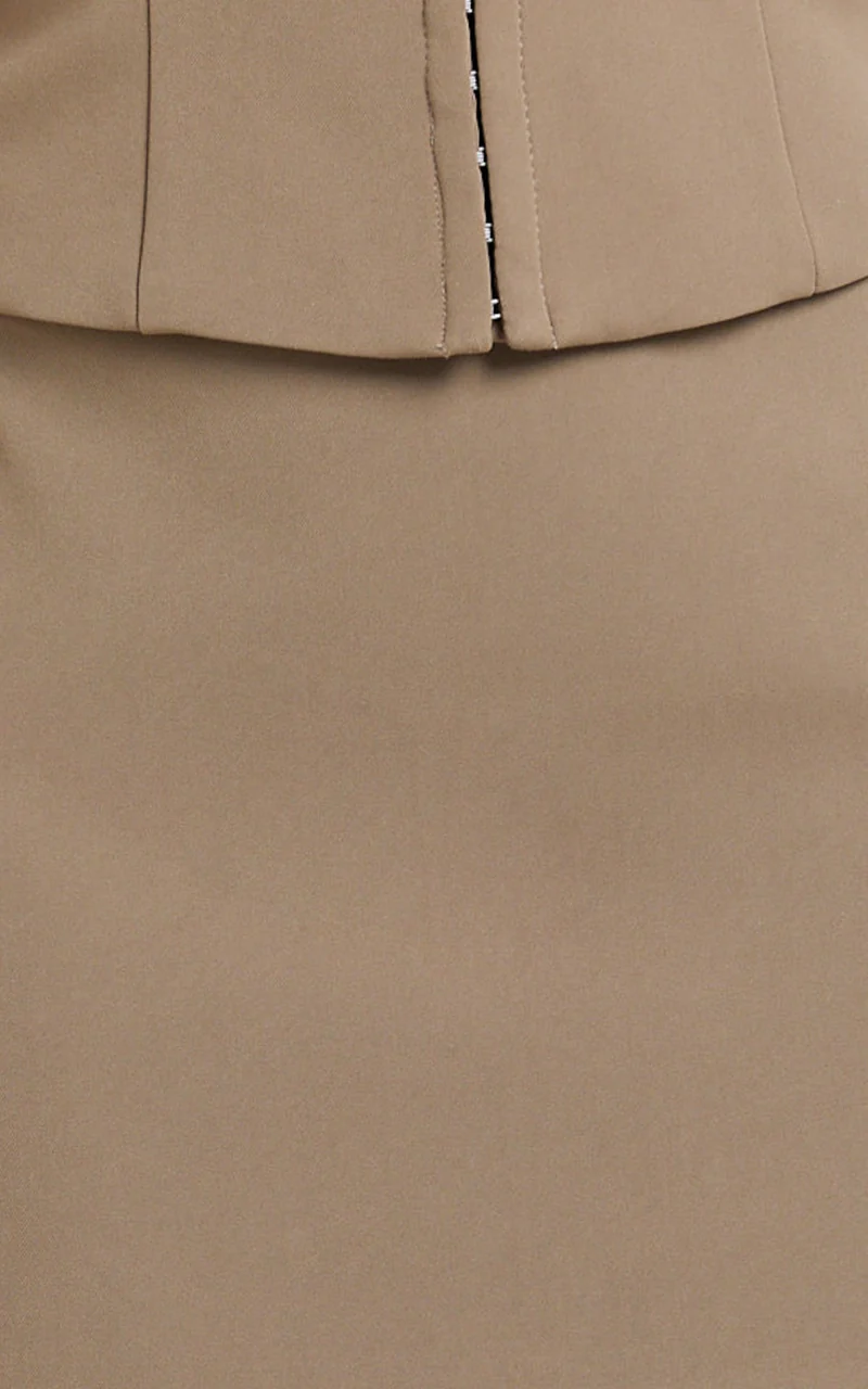 Mikey Mini Skirt - Mid Waisted Tailored A Line Skirt in Mocha
