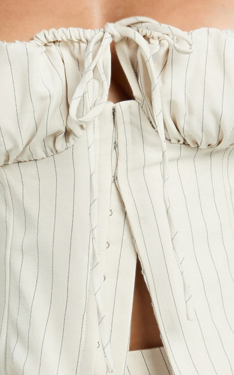 Susannah Top - Ruched Square Neck Bustier Top in Cream
