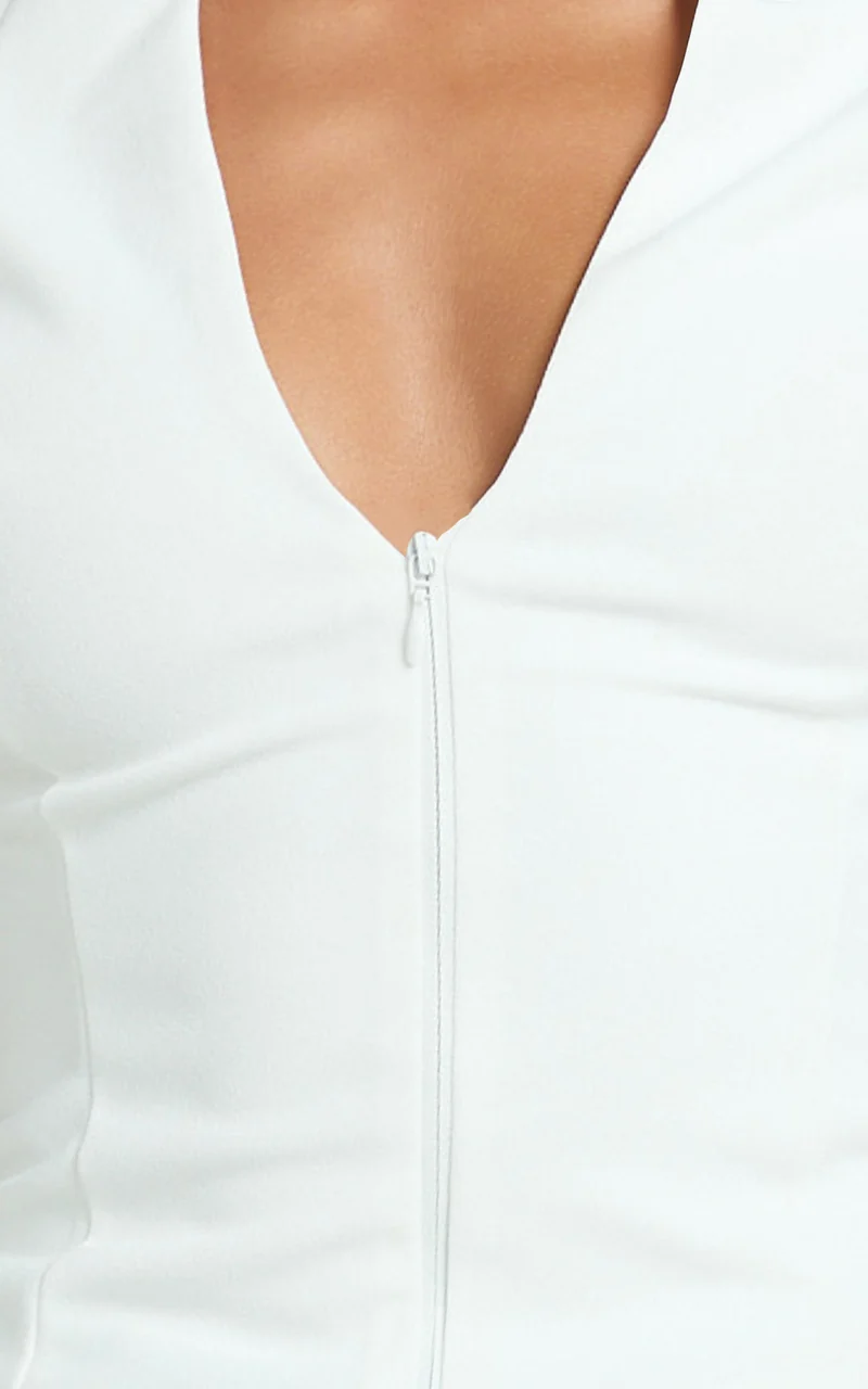 Duncan Top - Cap Sleeve Slit Neck Zip Front Top in White