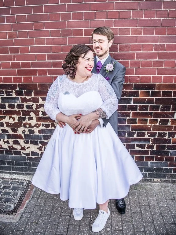 Robe de mariée grande taille longueur thé avec manches 3/4 | Robe vintage des années 1950
